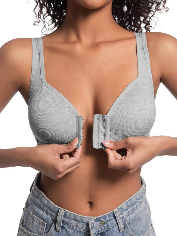 Adjustable front-buttoned stretchable bra without steel underwire