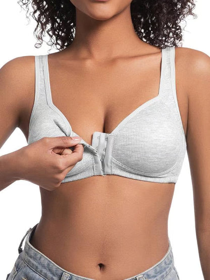 Adjustable front-buttoned stretchable bra without steel underwire