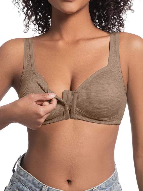 Adjustable front-buttoned stretchable bra without steel underwire