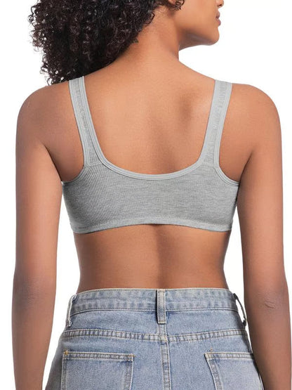 Adjustable front-buttoned stretchable bra without steel underwire