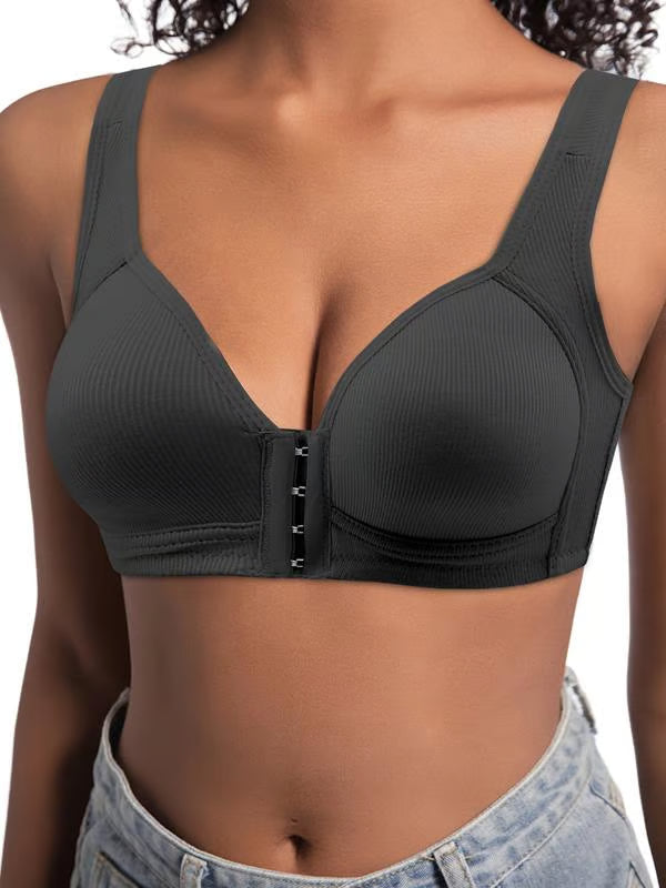 Adjustable front-buttoned stretchable bra without steel underwire