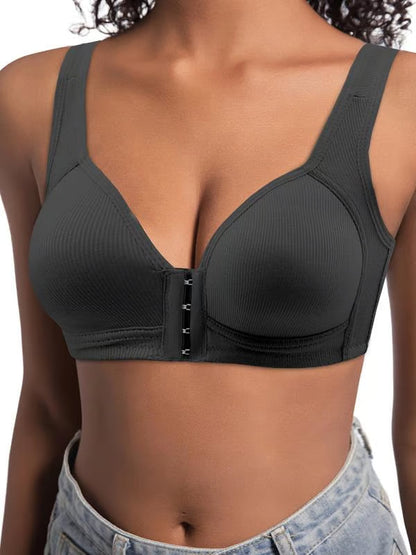 Adjustable front-buttoned stretchable bra without steel underwire