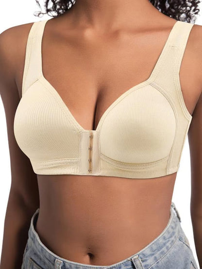 Adjustable front-buttoned stretchable bra without steel underwire