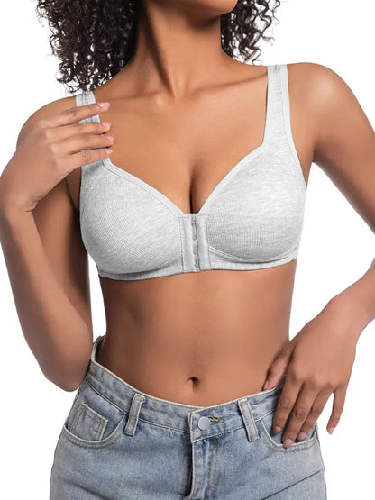 Adjustable front-buttoned stretchable bra without steel underwire