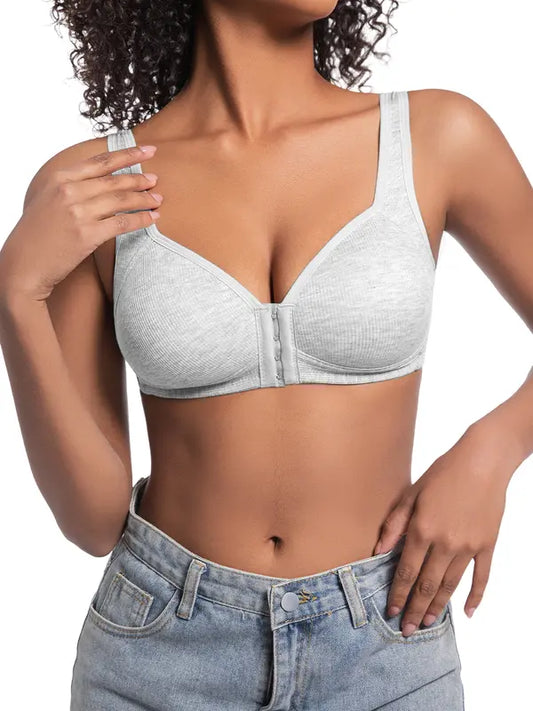 Adjustable front-buttoned stretchable bra without steel underwire