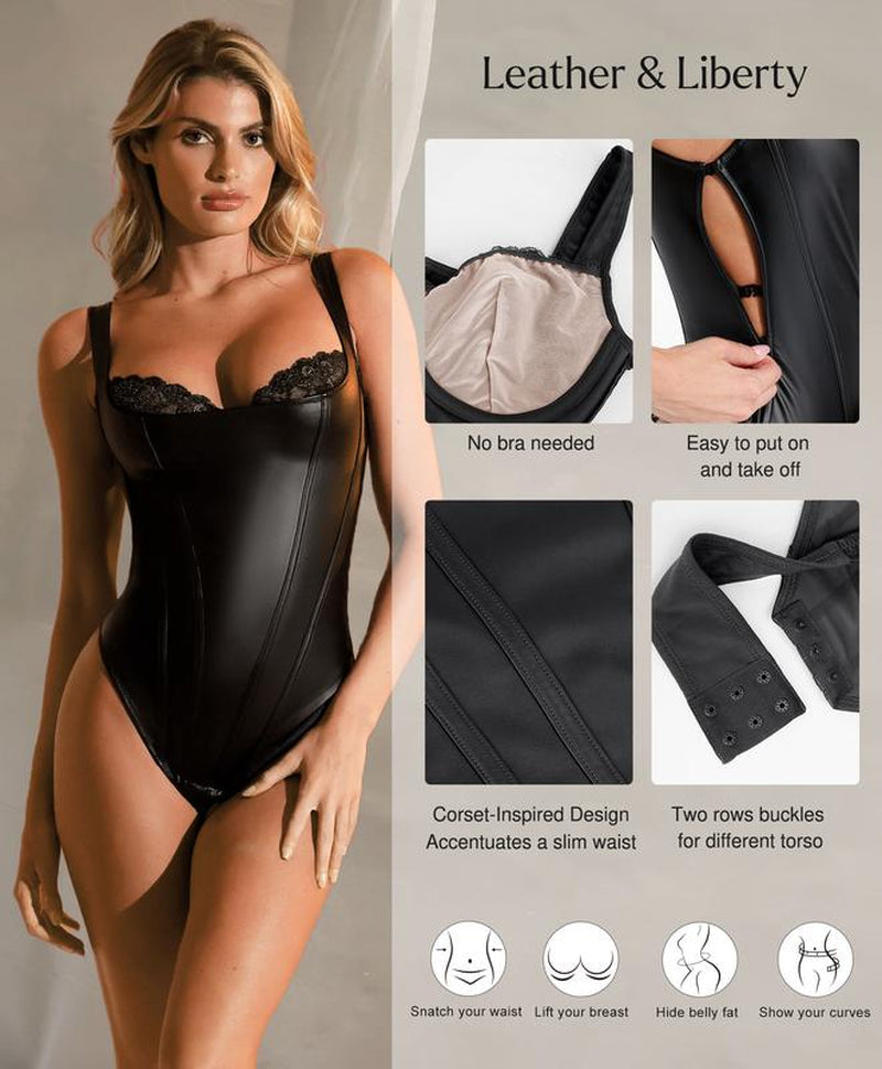 Leather Corset Top Bodysuit Lingerie Lace