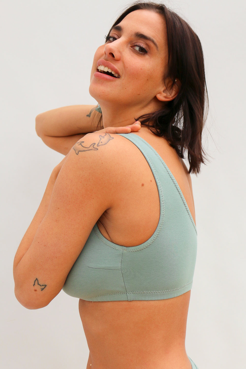 Wide Strap Bralette in Sage Green Organic Cotton