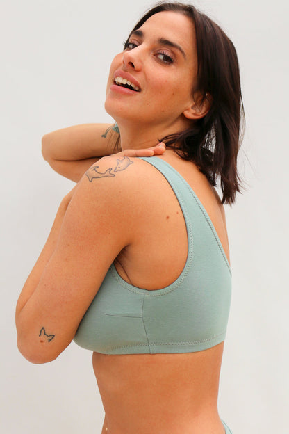Wide Strap Bralette in Sage Green Organic Cotton