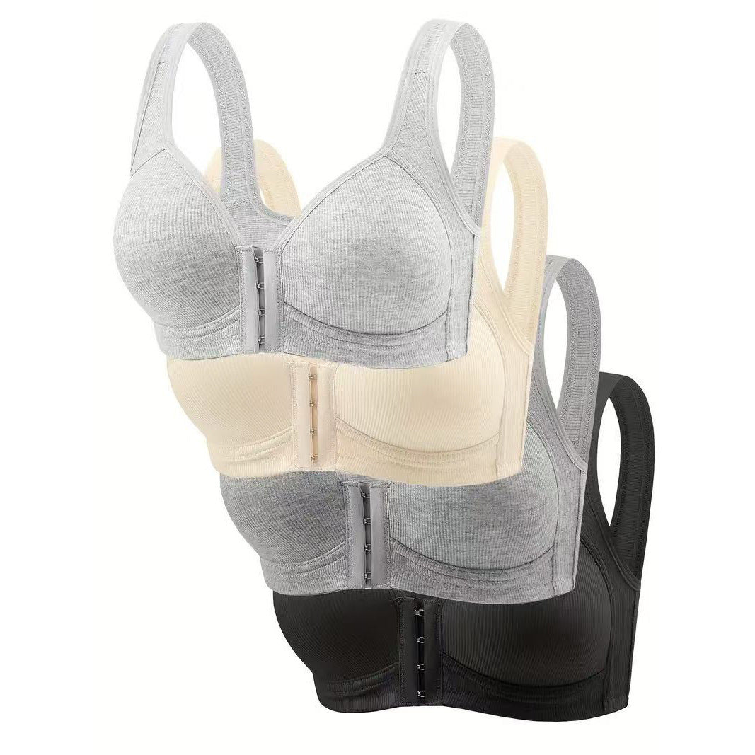 Adjustable front-buttoned stretchable bra without steel underwire