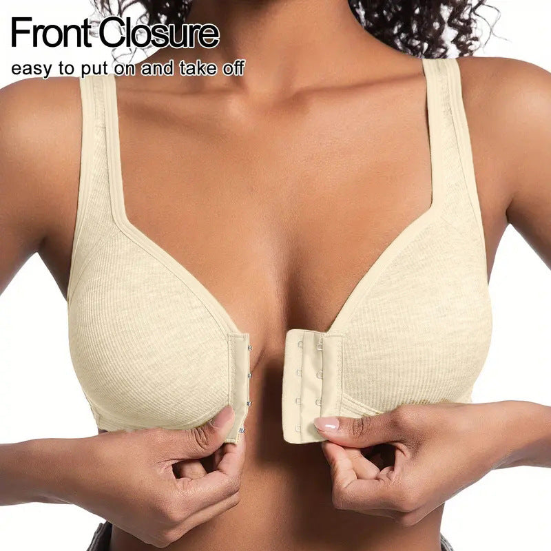 Adjustable front-buttoned stretchable bra without steel underwire