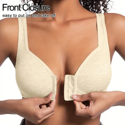 Adjustable front-buttoned stretchable bra without steel underwire