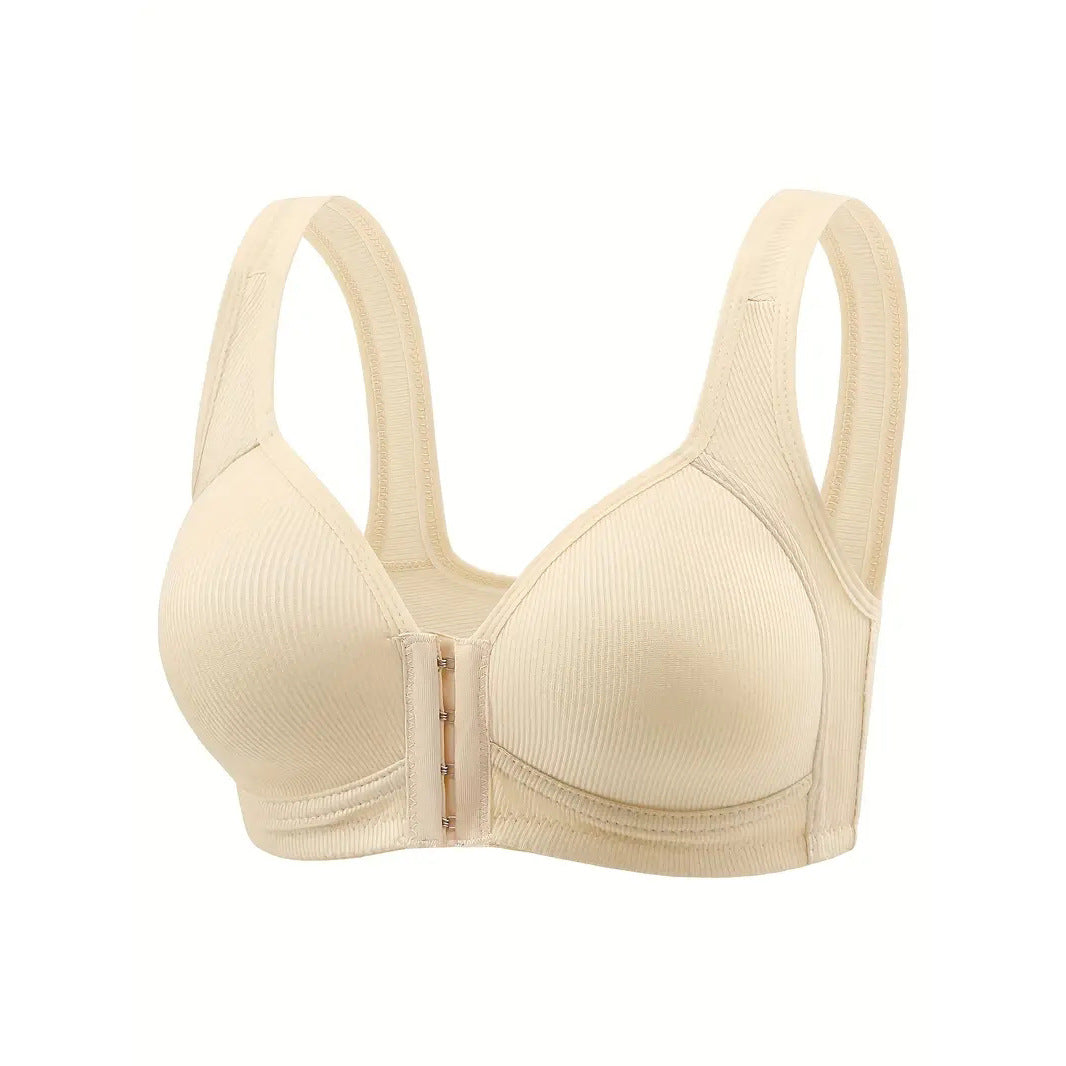 Adjustable front-buttoned stretchable bra without steel underwire