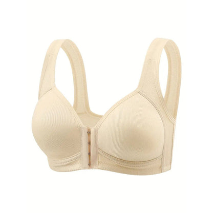 Adjustable front-buttoned stretchable bra without steel underwire