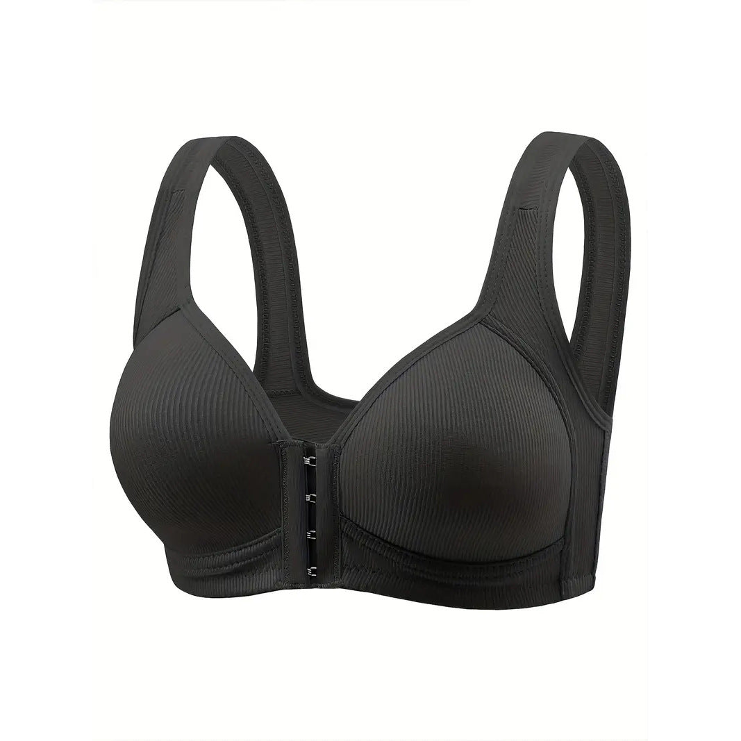 Adjustable front-buttoned stretchable bra without steel underwire
