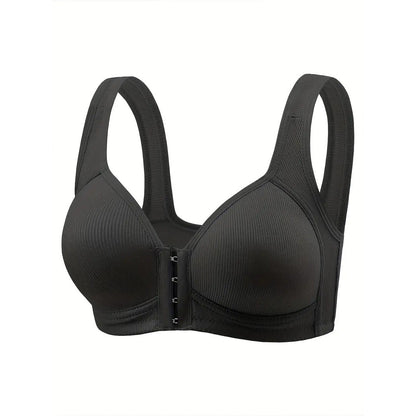 Adjustable front-buttoned stretchable bra without steel underwire