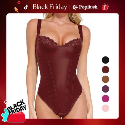 Leather Corset Top Bodysuit Lingerie Lace